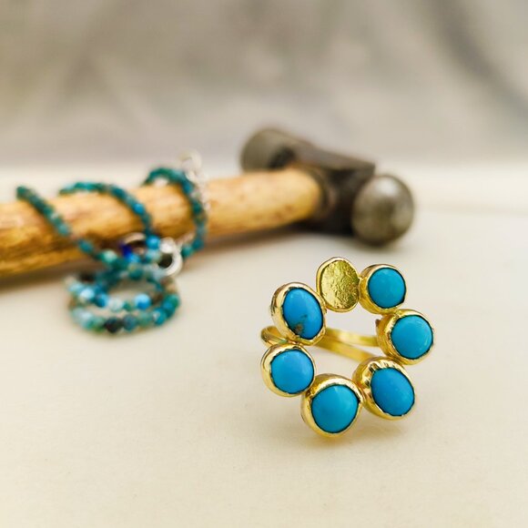 Turquoise ring. 14K solid yellow gold ring with Turquoise. Handmade ring. - Picture 12 of 14